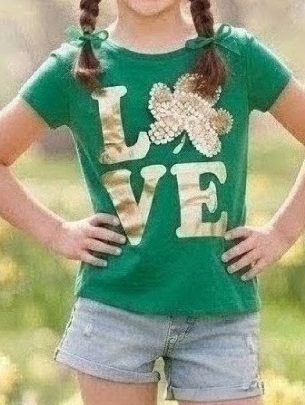 The Children's Place Festive Girls Love Shamrock Graphic Tee Green Short Sleeve